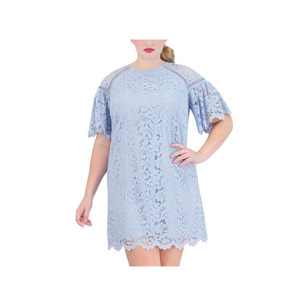 Vince Camuto Lace Flutter Sleeve Sheath Dress Blue Scalloped Lined NWT 24W